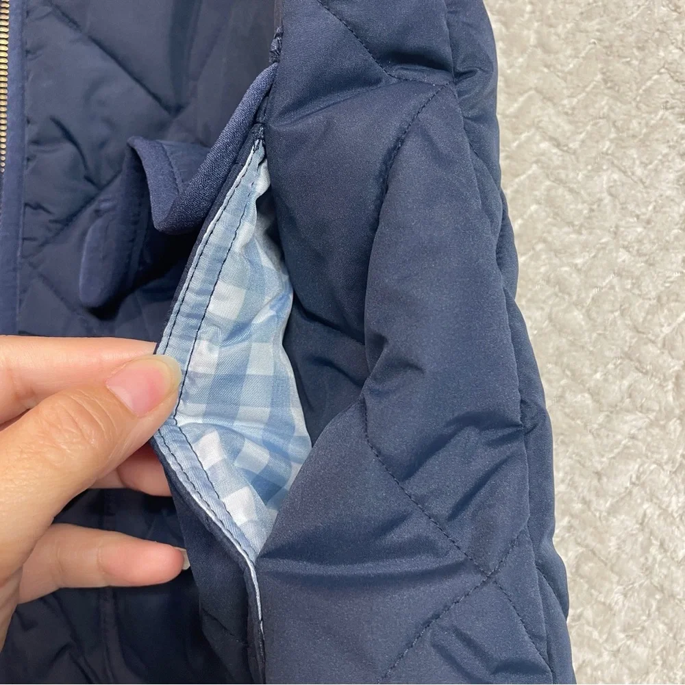 J.Crew Womens S‎ Navy Blue Puffer Zip Up Vest Gingham Print Snap Buttons Preppy